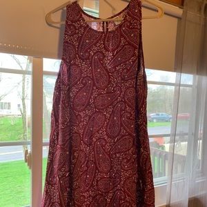 Maroon and white paisley pattered swing dress